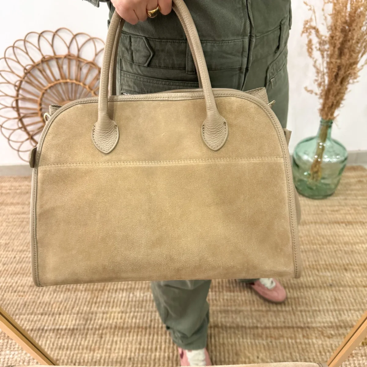 Shopper hebillas serraje y piel taupe - Imagen 7