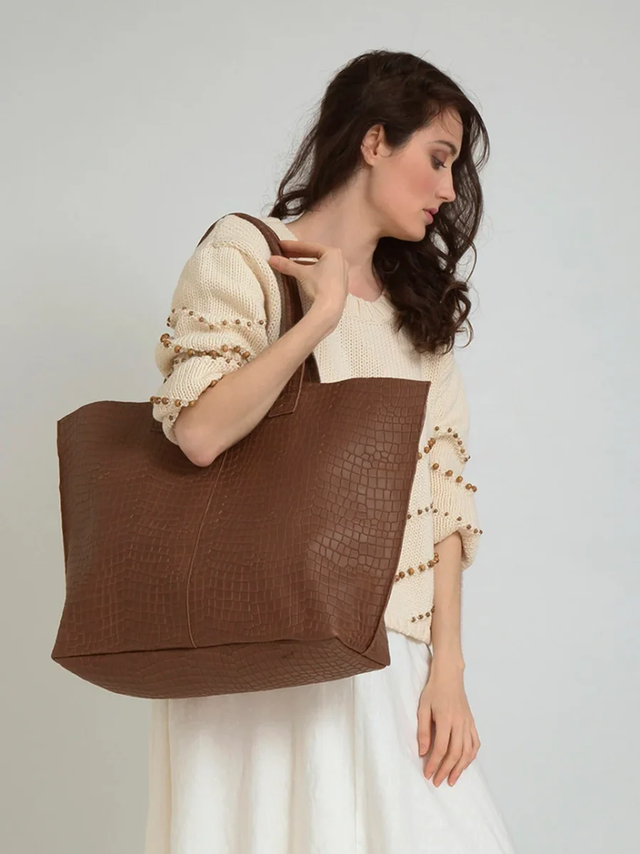 Bolso Grande Piel Marrón Maxi - Imagen 3
