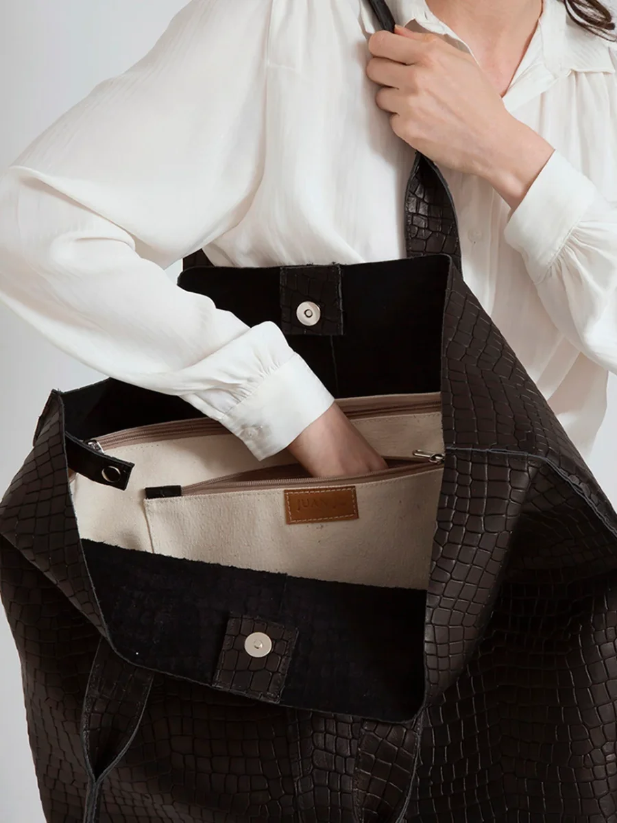 Bolso Grande Piel Marrón Maxi - Imagen 9