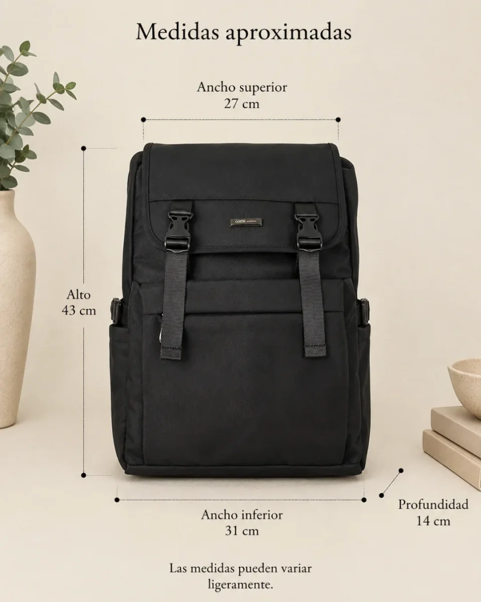 Mochila negra unisex Repelente al Agua Portátil 17" 18L - Imagen 7
