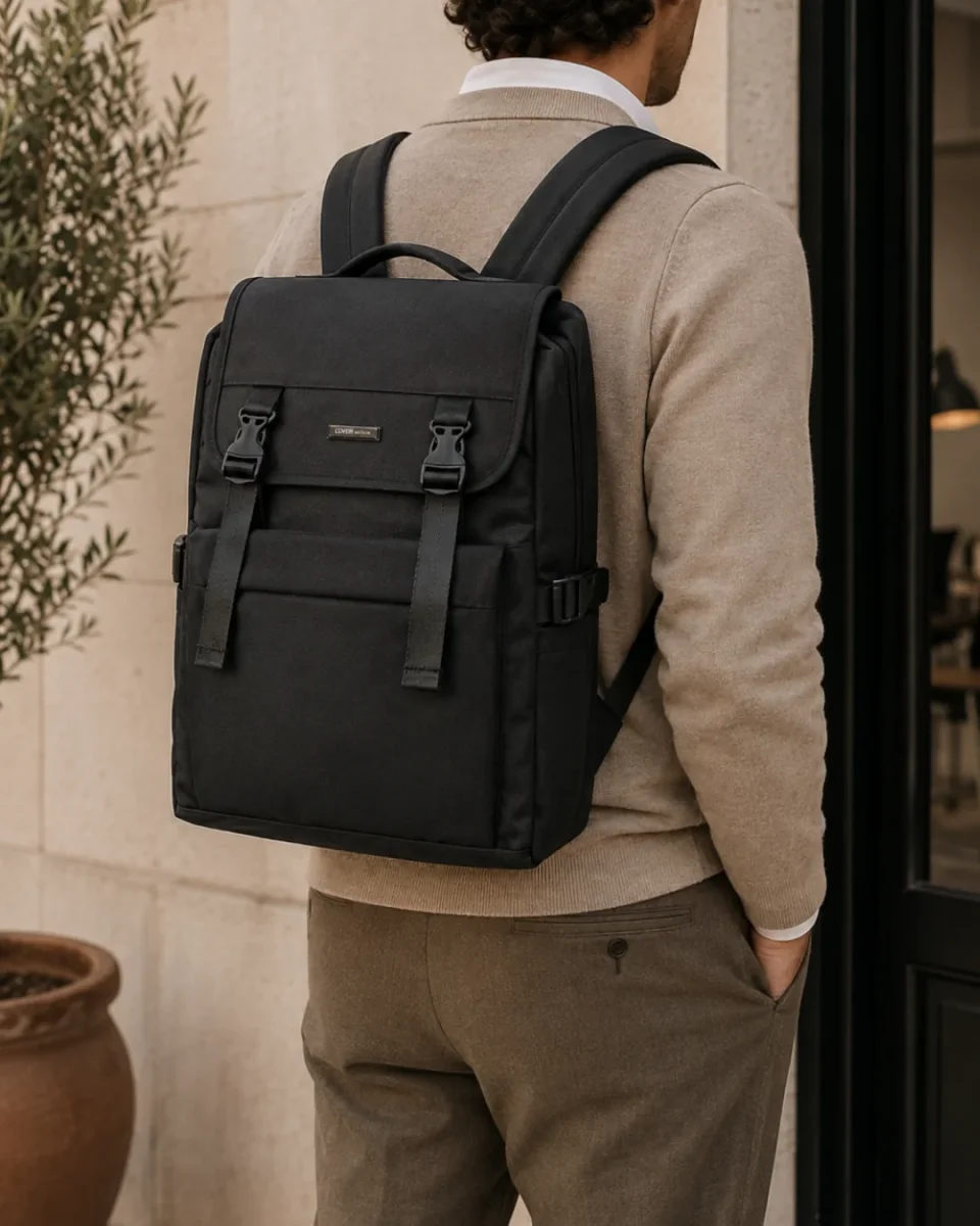 Mochila negra unisex Repelente al Agua Portátil 17" 18L - Imagen 2