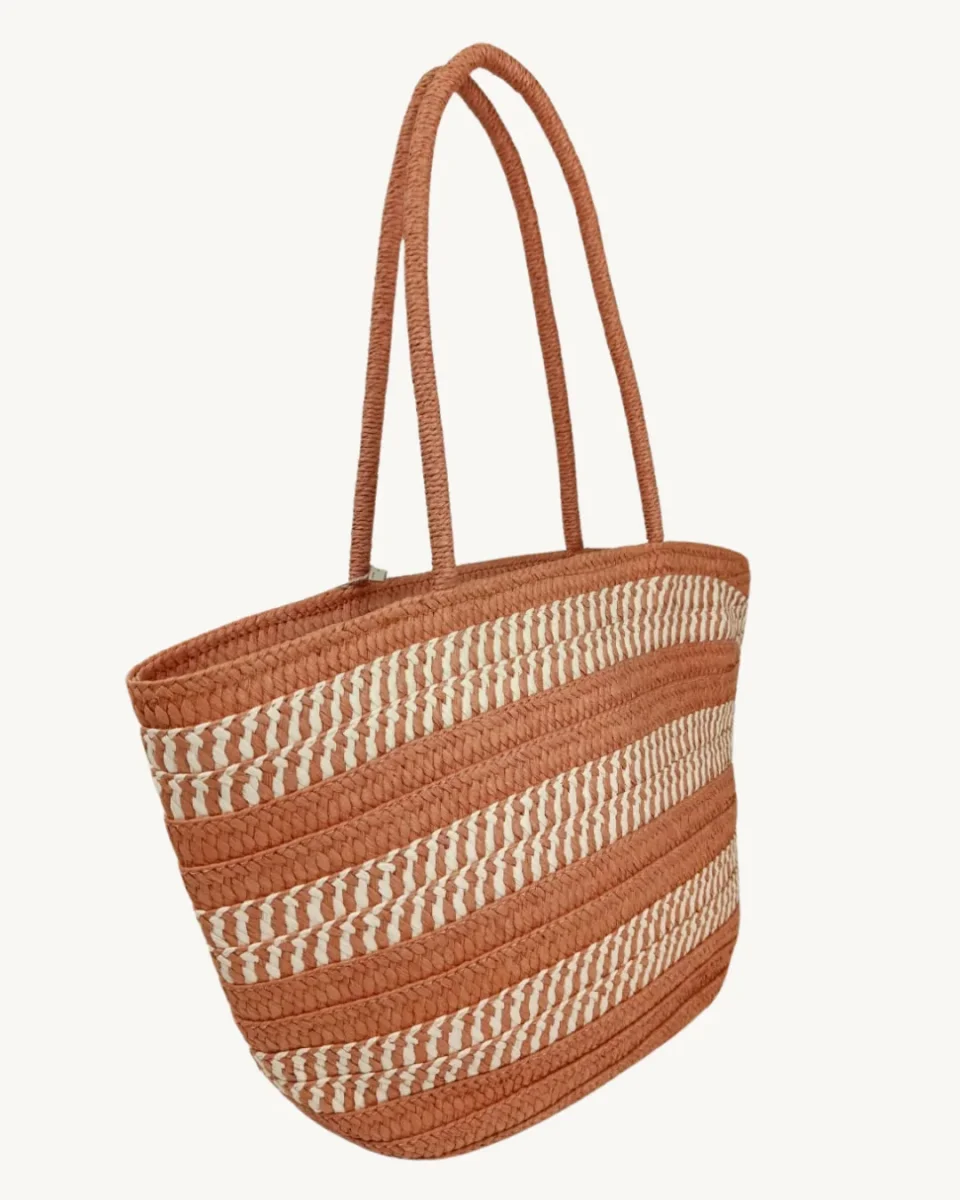 Bolso Shopper Trenzado con Beige Mujer Verano - Imagen 4