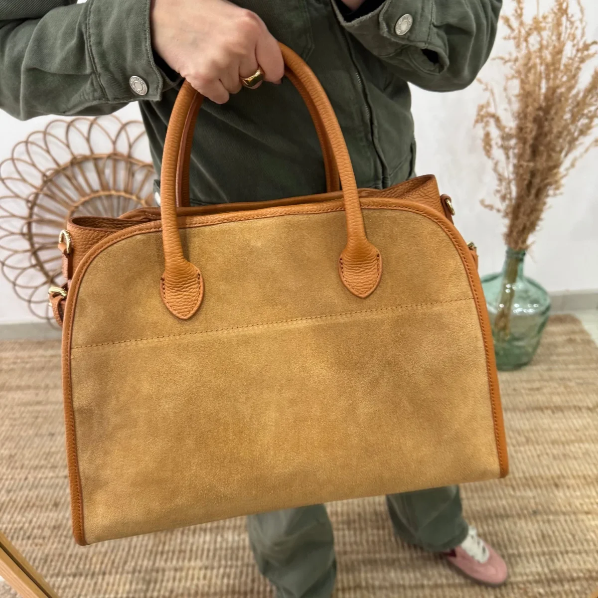 Shopper hebillas serraje y piel camel - Imagen 8