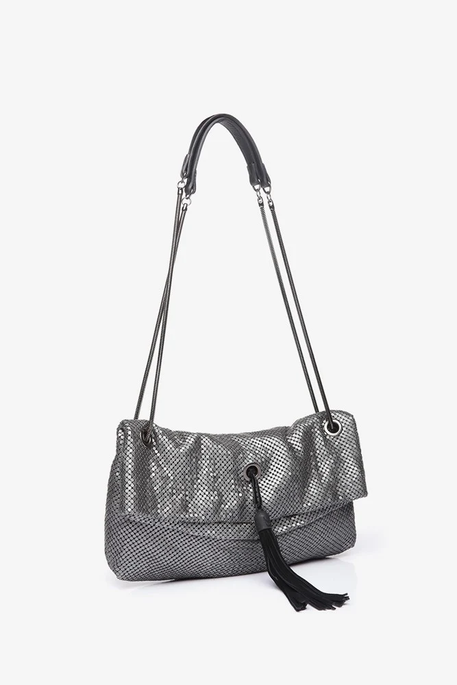 Bolso de fiesta de malla metálica plata