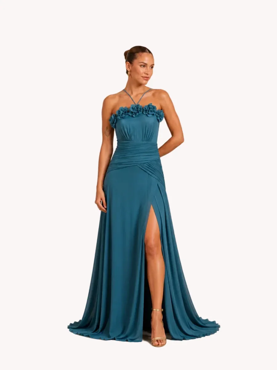 Vestido Flora Turquesa Empolvado - Imagen 3