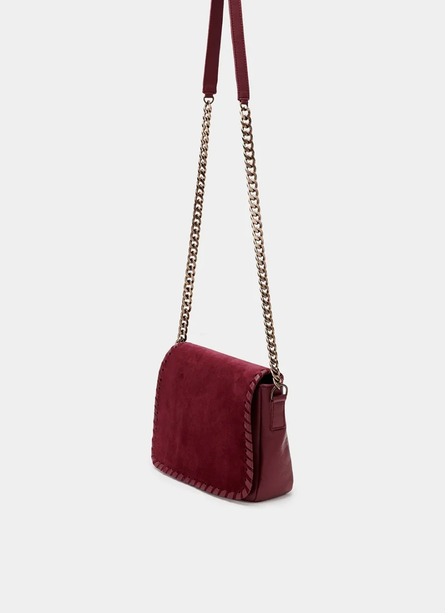Bolso Bandolera Burdeos Solapa Ante - Imagen 3