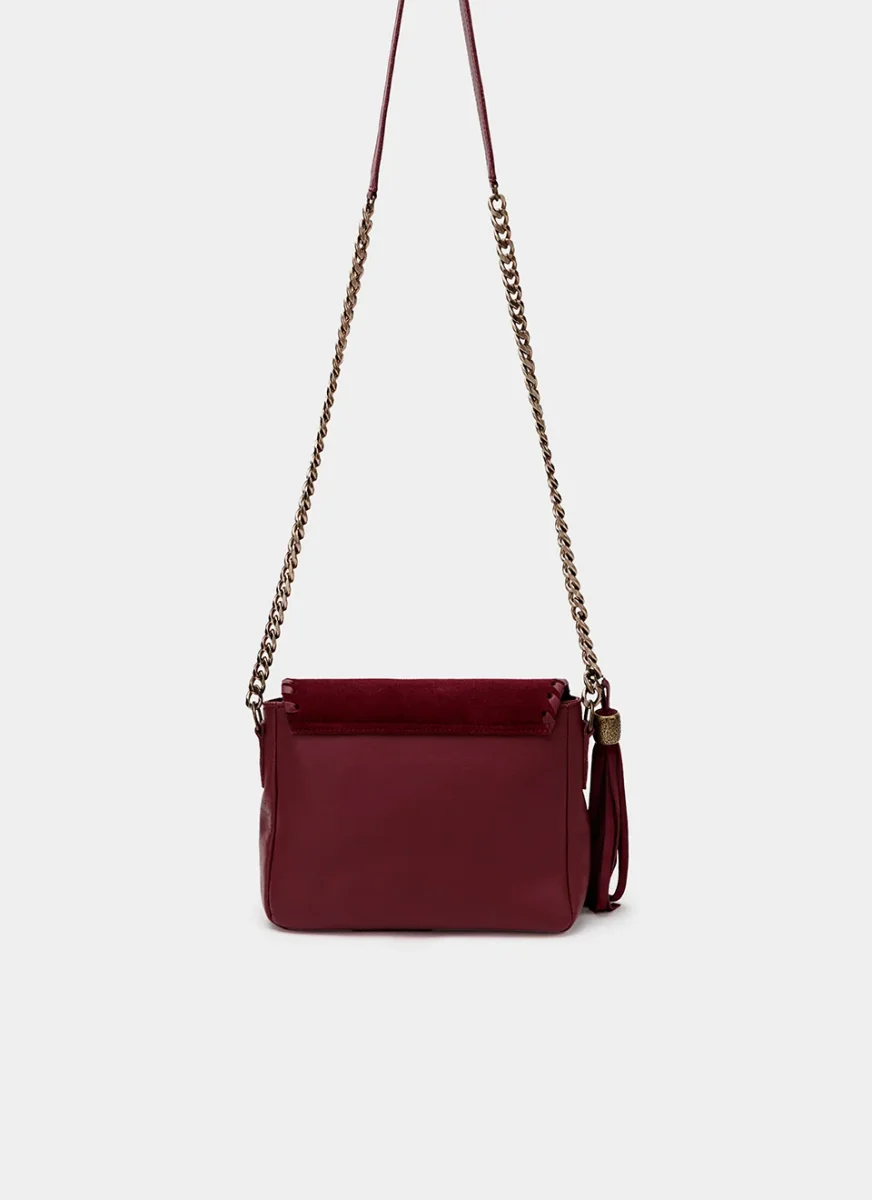 Bolso Bandolera Burdeos Solapa Ante - Imagen 5