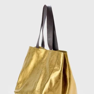 Bolso Shopping Piel Metalizado Dorado