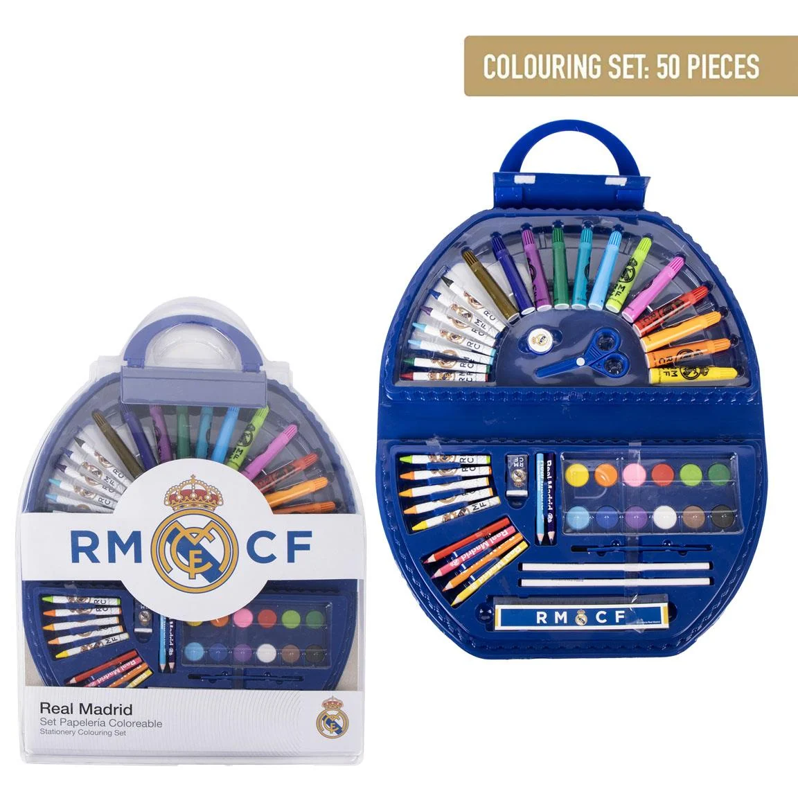 SET PAPELERIA COLOREABLE 50 PIEZAS REAL MADRID