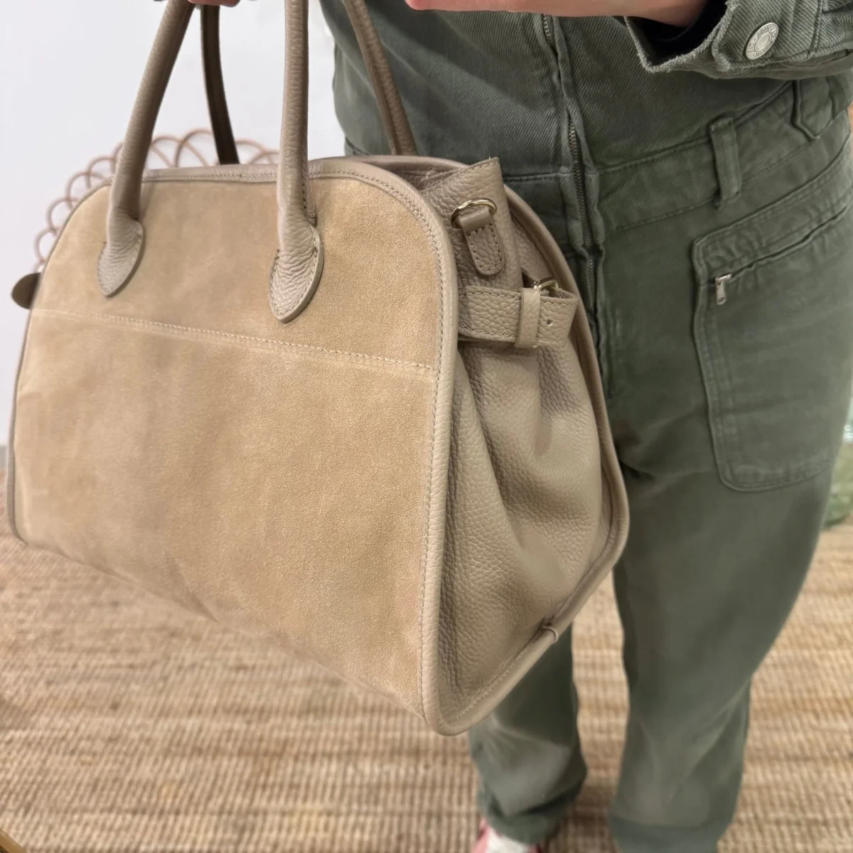 Shopper hebillas serraje y piel taupe - Imagen 6