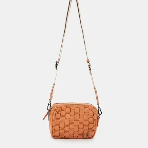 Bandolera de mujer en piel trenzada naranja