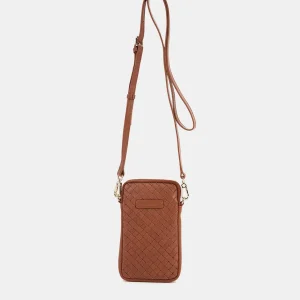 Bolso para el móvil de piel trenzada en cognac