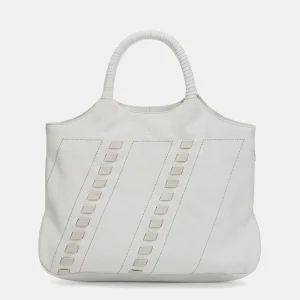 Bolso shopper con detalles pasados en piel blanca
