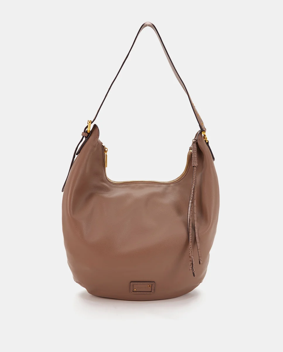 Bolso de hombro en piel taupe - Imagen 2