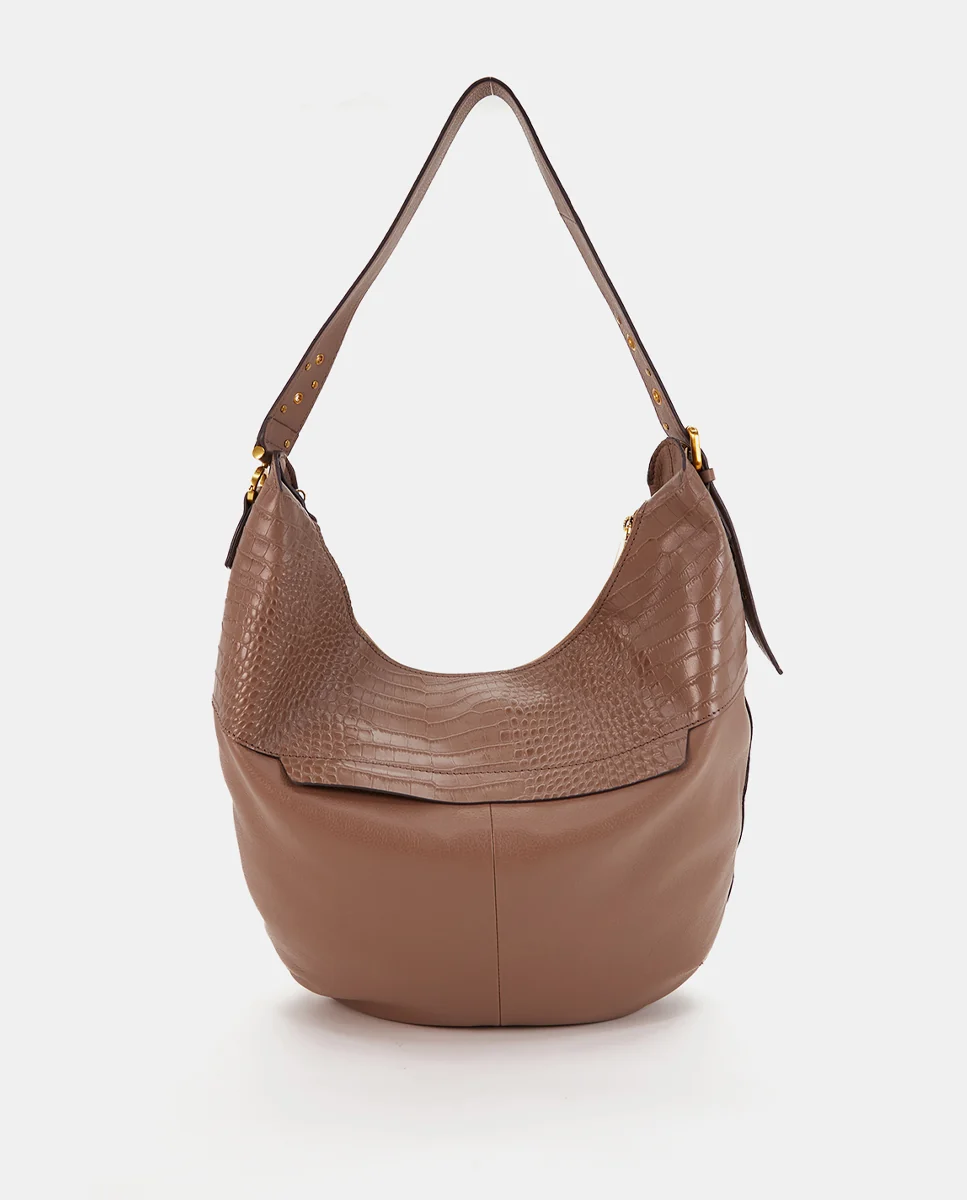Bolso de hombro en piel taupe - Imagen 3