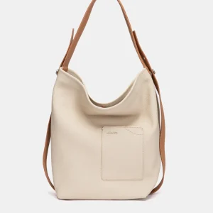 Bolso de hombro en piel beige