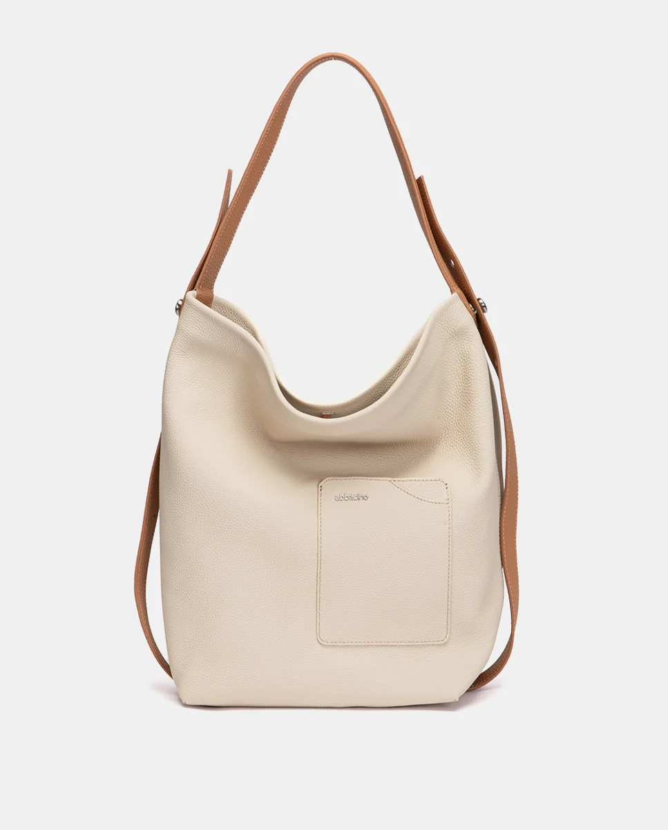 Bolso de hombro en piel beige - Imagen 2