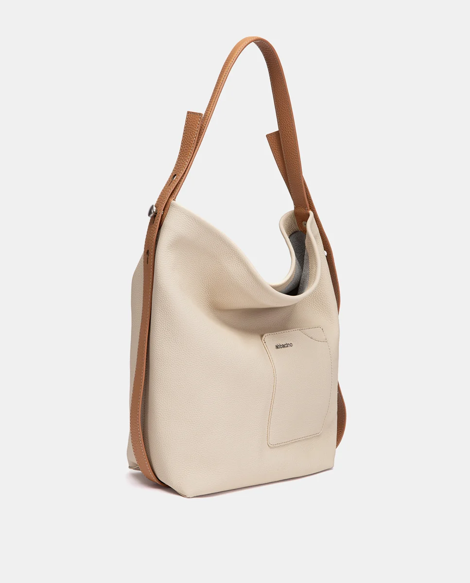 Bolso de hombro en piel beige - Imagen 3