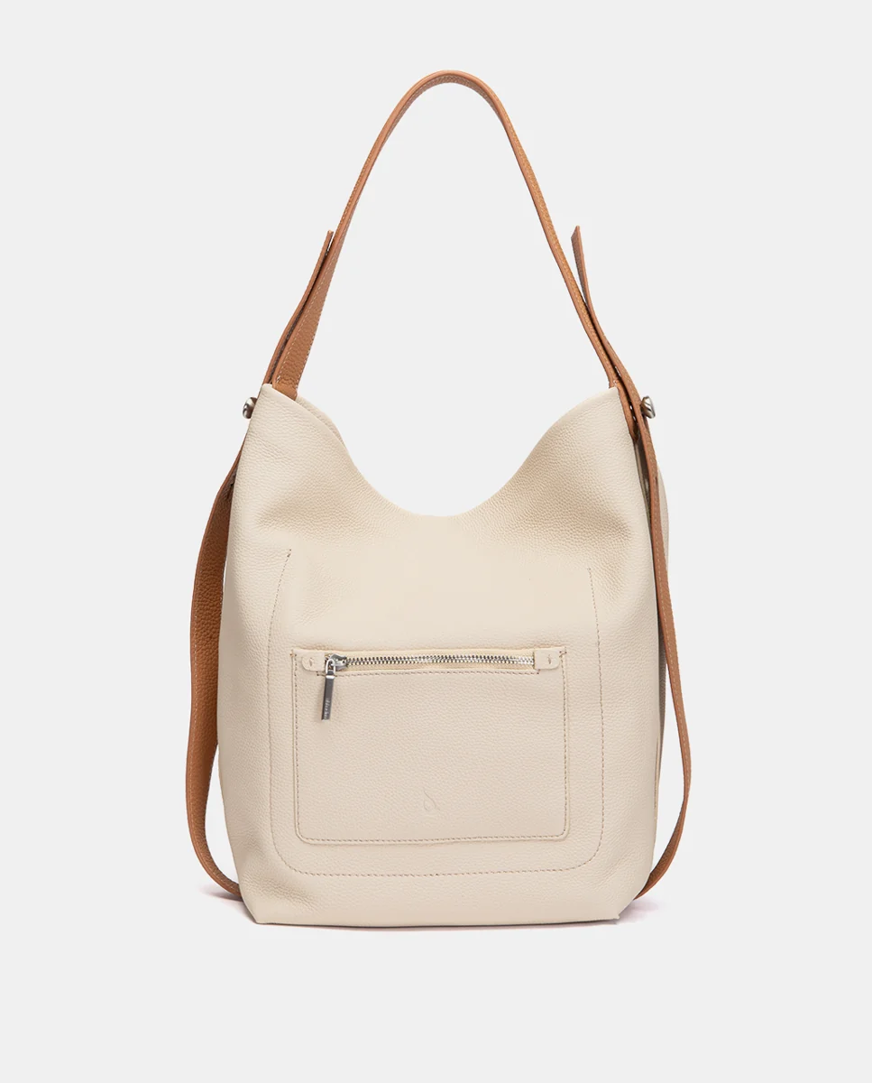 Bolso de hombro en piel beige - Imagen 4