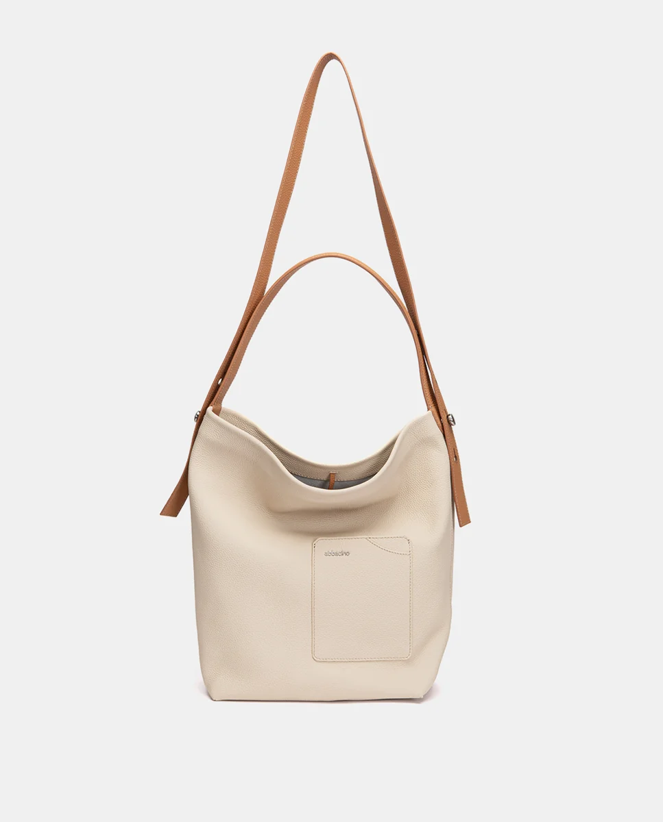 Bolso de hombro en piel beige - Imagen 5