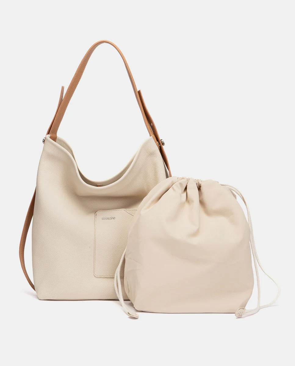 Bolso de hombro en piel beige - Imagen 6