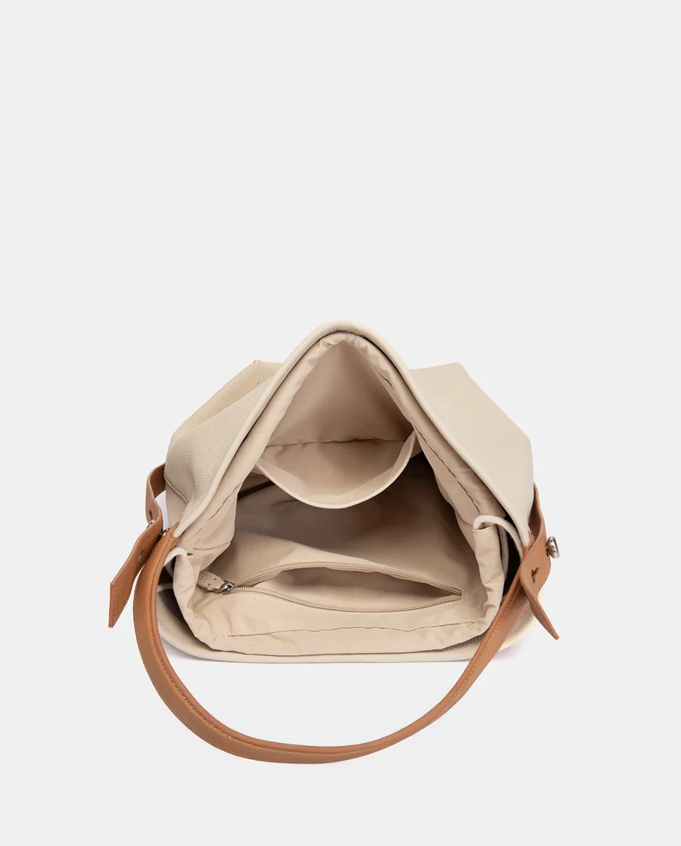 Bolso de hombro en piel beige - Imagen 8