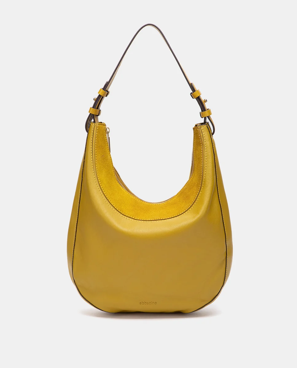 Bolso de hombro en piel y serraje amarillo - Imagen 4