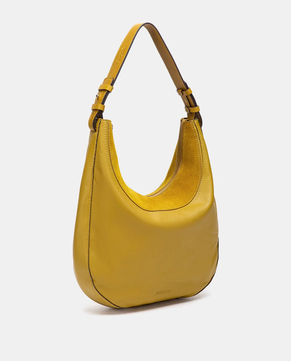 Bolso de hombro en piel y serraje amarillo - Imagen 6