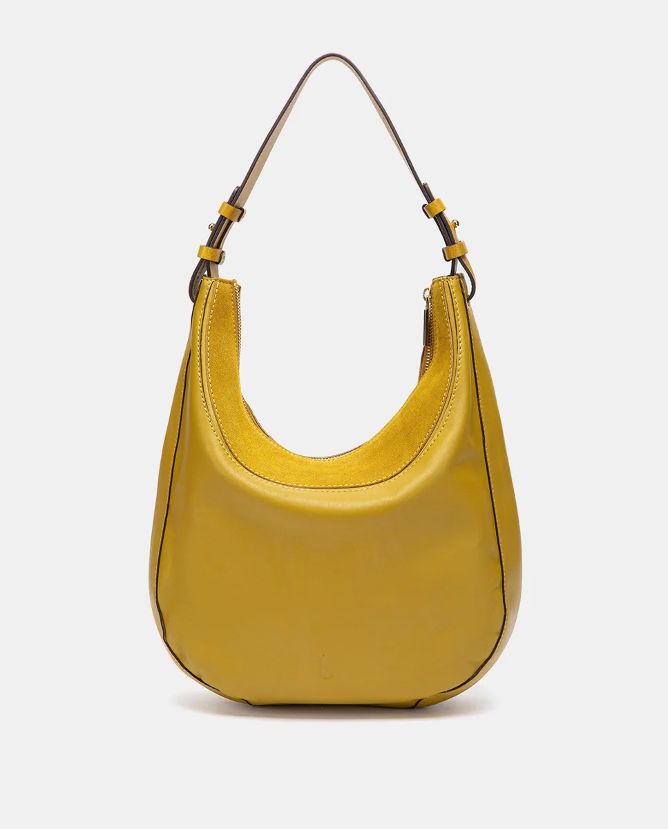 Bolso de hombro en piel y serraje amarillo - Imagen 7