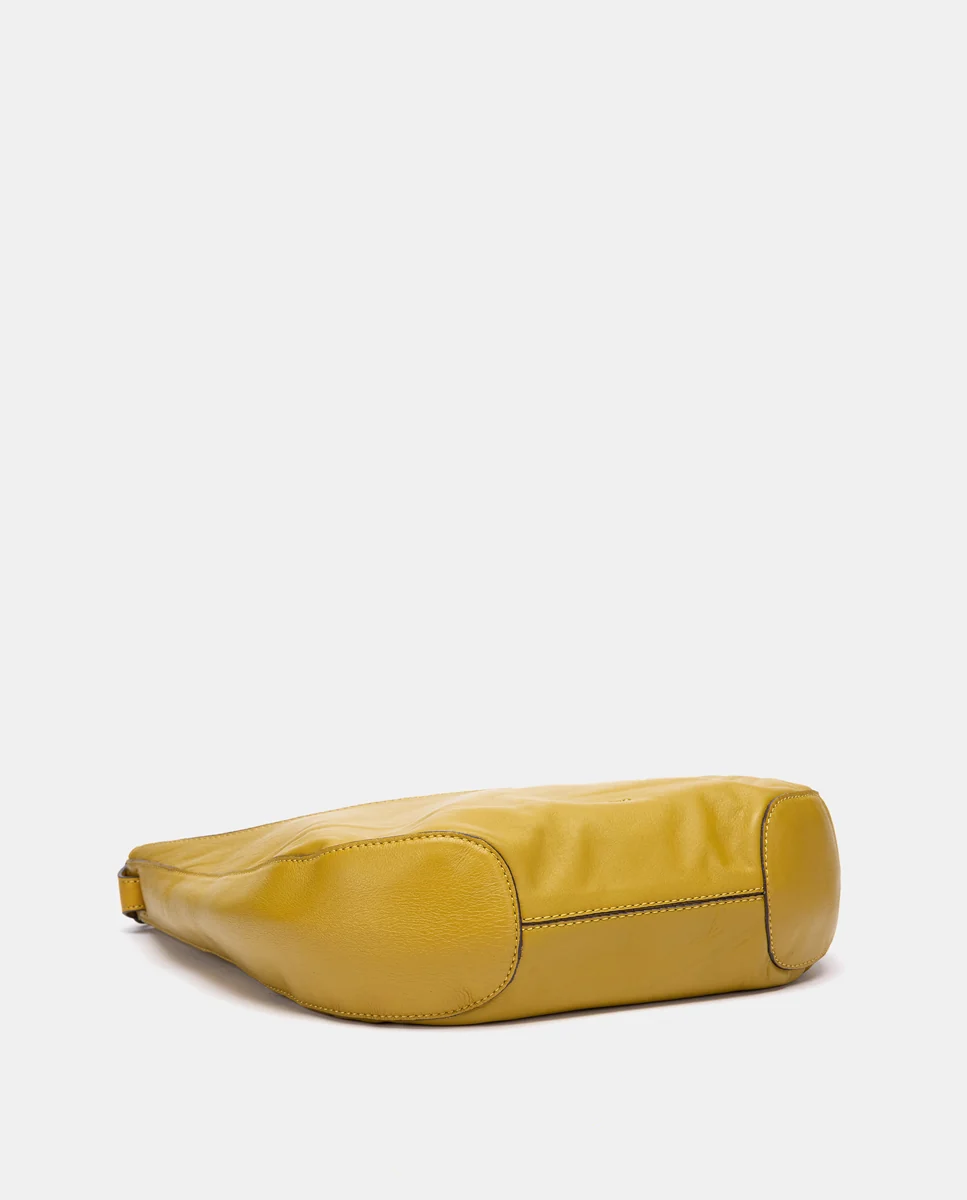 Bolso de hombro en piel y serraje amarillo - Imagen 8