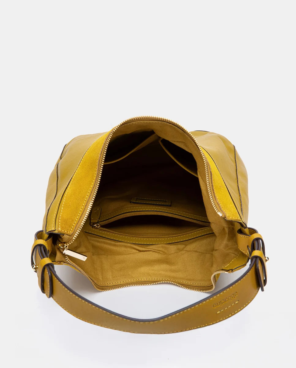 Bolso de hombro en piel y serraje amarillo - Imagen 9
