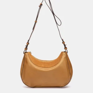 Bandolera en piel y serraje cognac