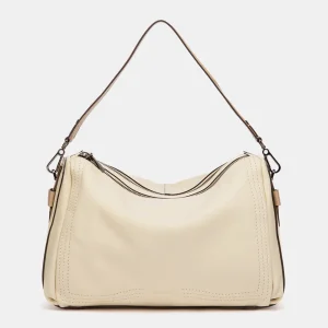 Bolso de hombro en piel beige