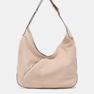 Bolso de hombro en piel y serraje beige