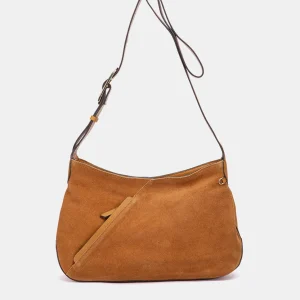 Bandolera en piel y serraje cognac