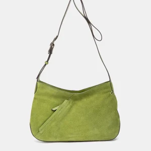 Bandolera en piel y serraje verde