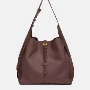 Bolso de hombro en piel y serraje marrón