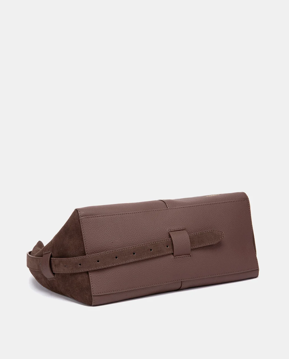 Bolso de hombro en piel y serraje marrón - Imagen 6