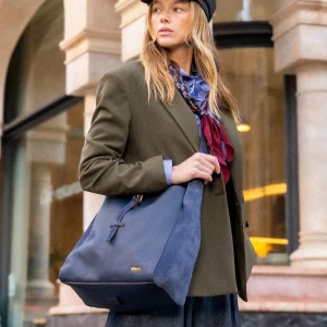 Bolso de hombro en piel y serraje azul