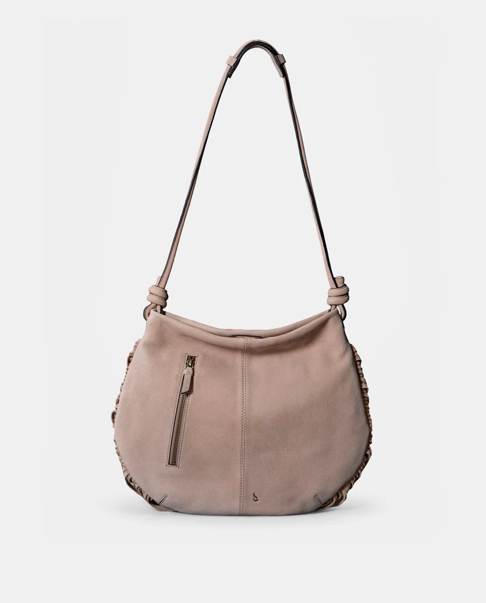 Bolso de hombro en piel con flecos beige - Imagen 5