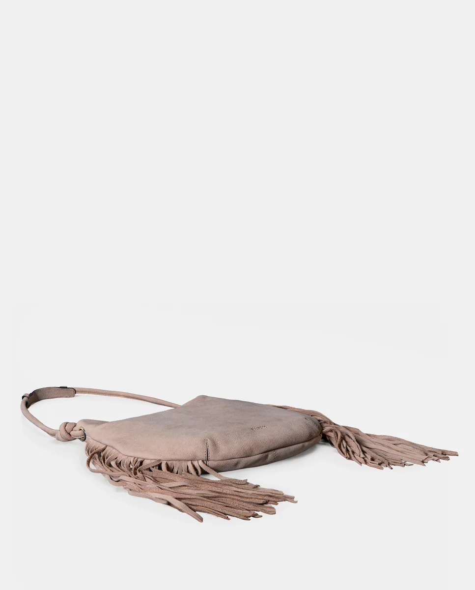 Bolso de hombro en piel con flecos beige - Imagen 6