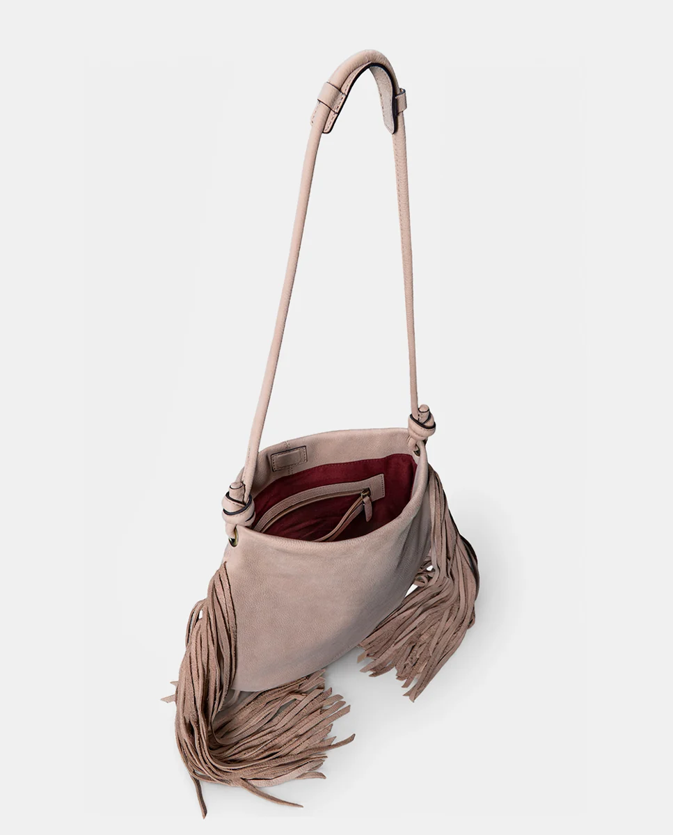 Bolso de hombro en piel con flecos beige - Imagen 7