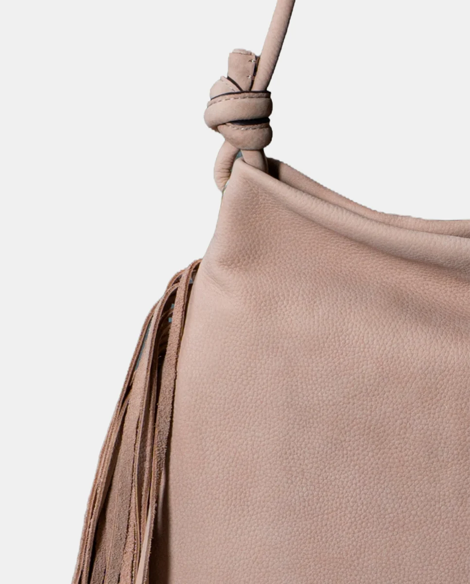 Bolso de hombro en piel con flecos beige - Imagen 8