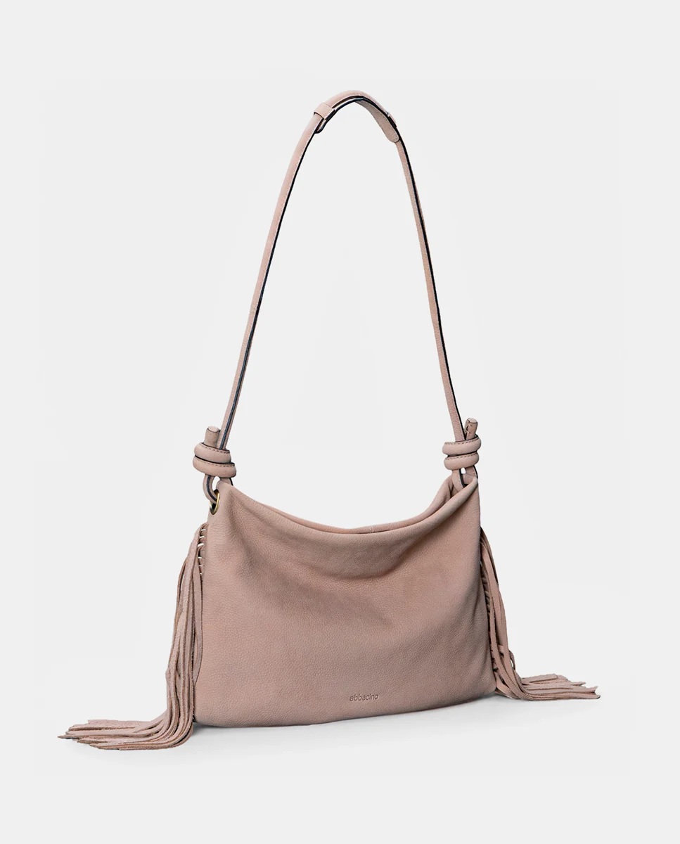 Bolso de hombro en piel con flecos beige - Imagen 3