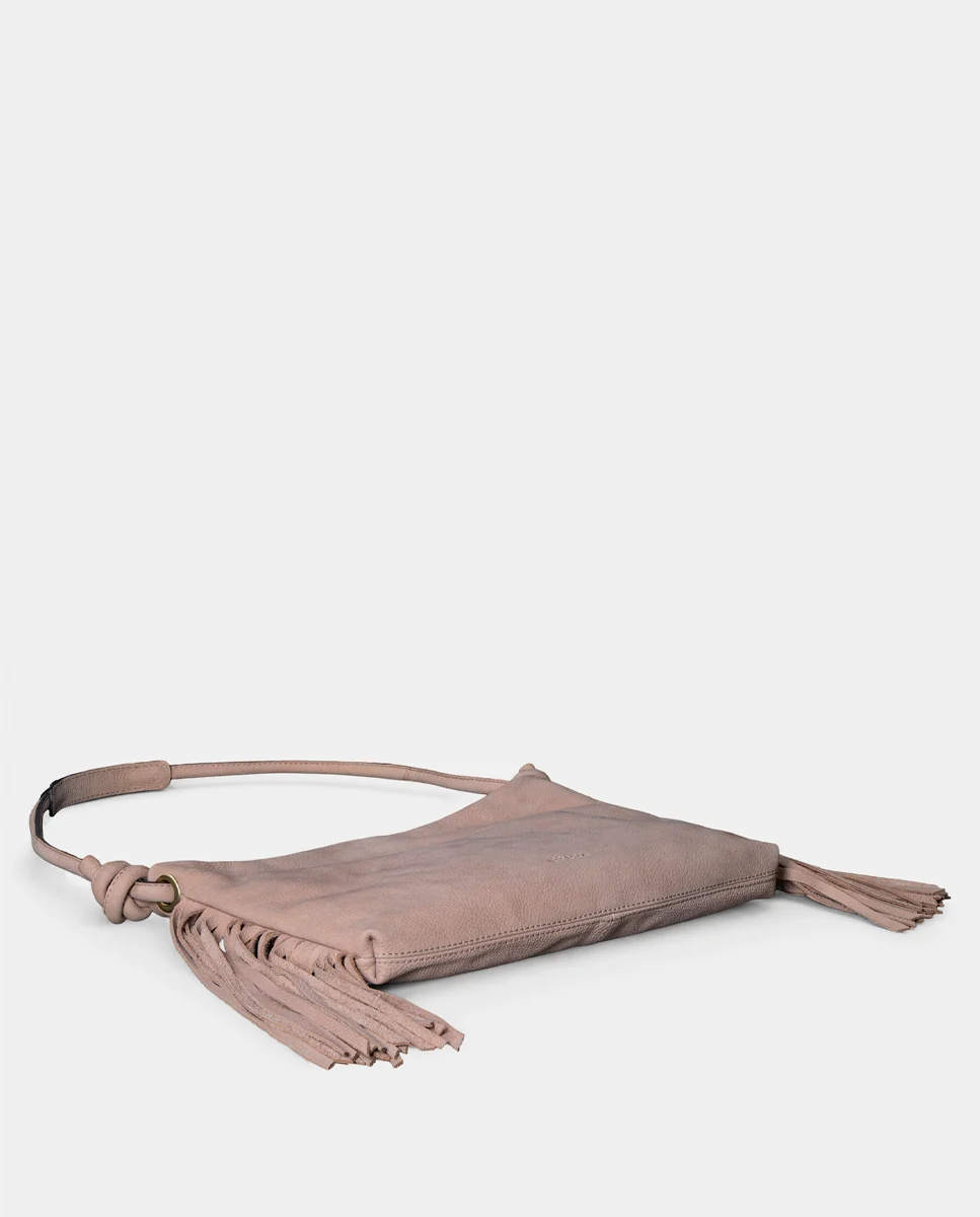 Bolso de hombro en piel con flecos beige - Imagen 6