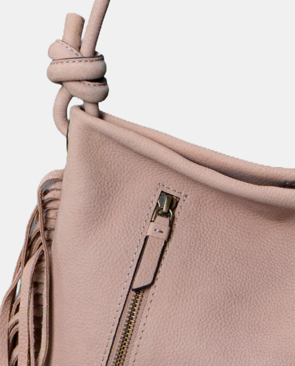 Bolso de hombro en piel con flecos beige - Imagen 7