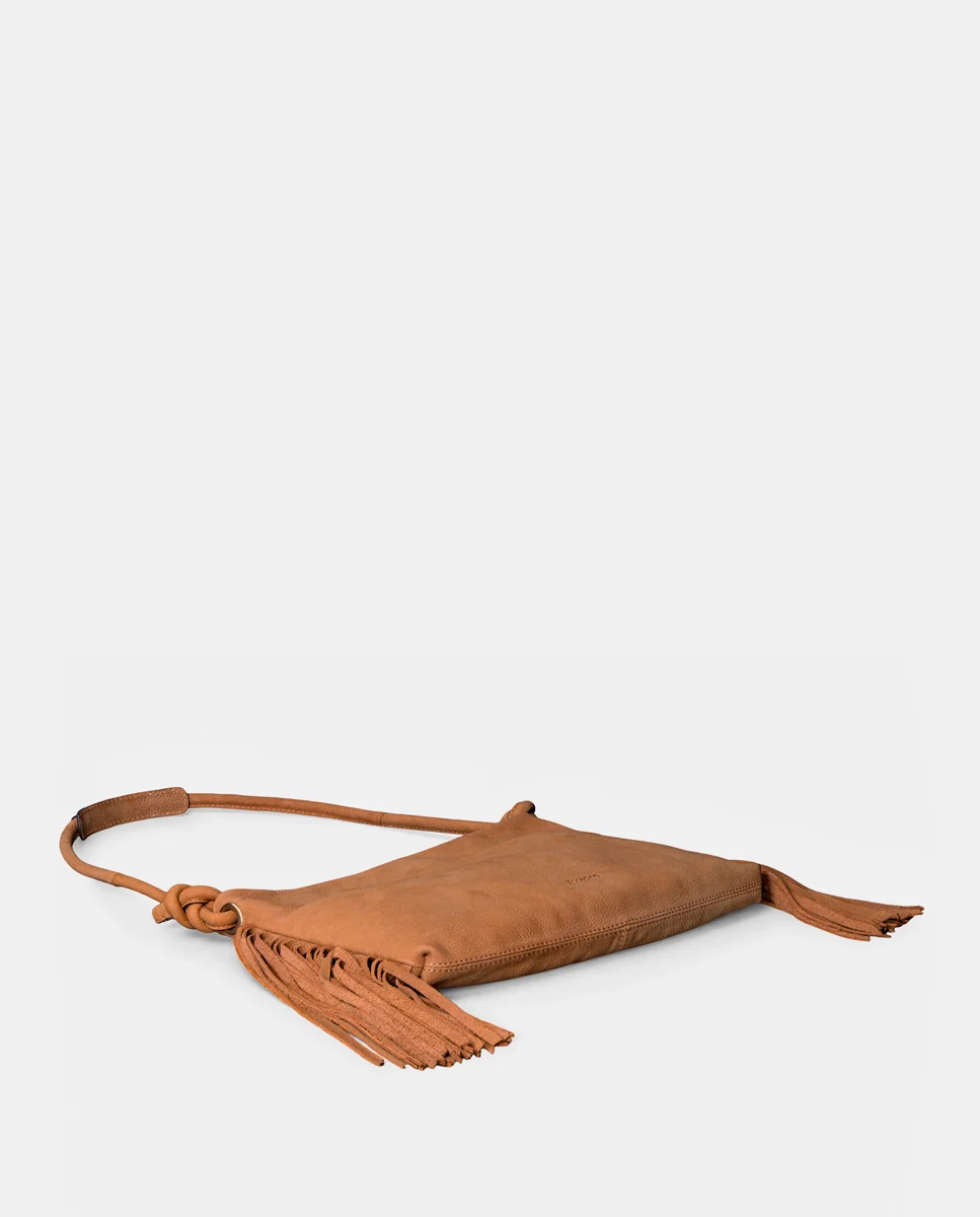 Bolso de hombro en piel con flecos cognac - Imagen 6
