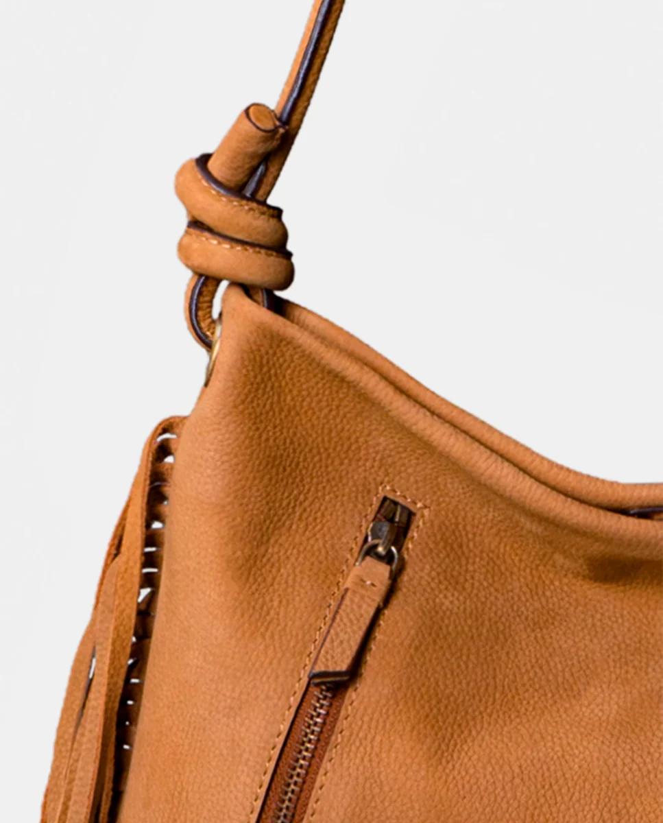 Bolso de hombro en piel con flecos cognac - Imagen 7
