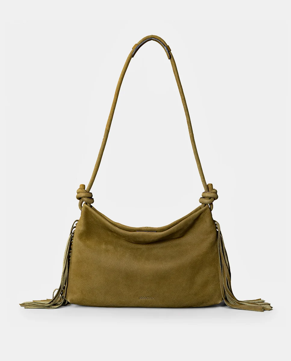 Bolso de hombro en piel con flecos verde - Imagen 3