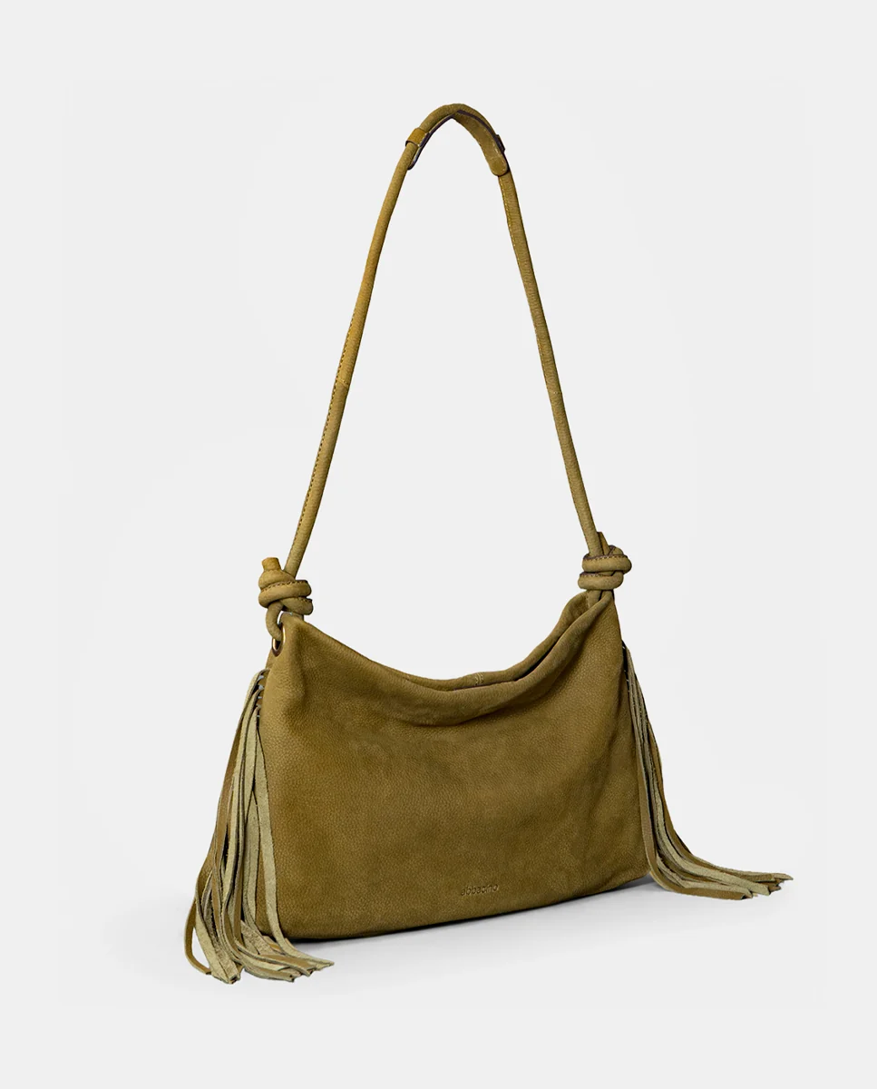 Bolso de hombro en piel con flecos verde - Imagen 4